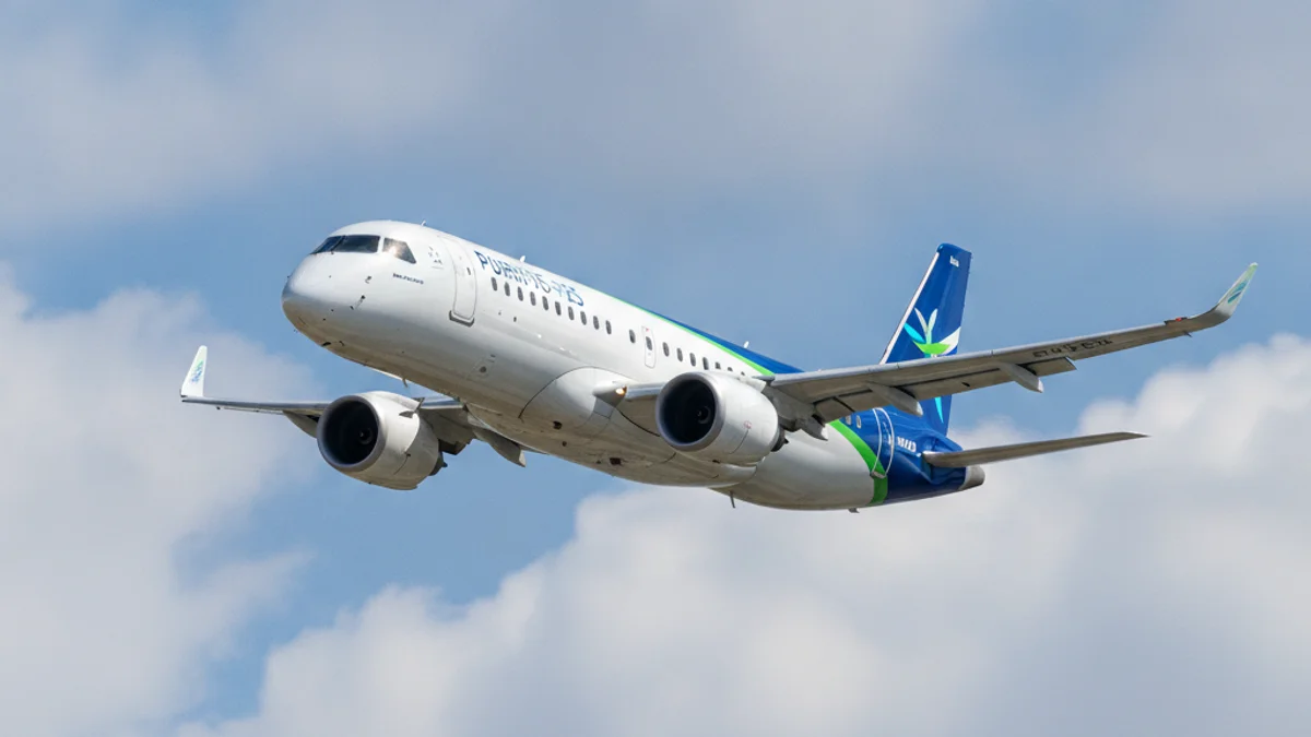 Registro fotográfico documental de aeronave comercial Embraer E2 em operação de voo - Falando Nisso