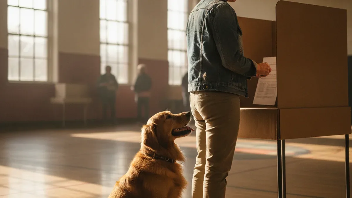 Representação visual de Seu cachorro pode entrar com você na cabine de votação? - (Imagem gerada por IA)